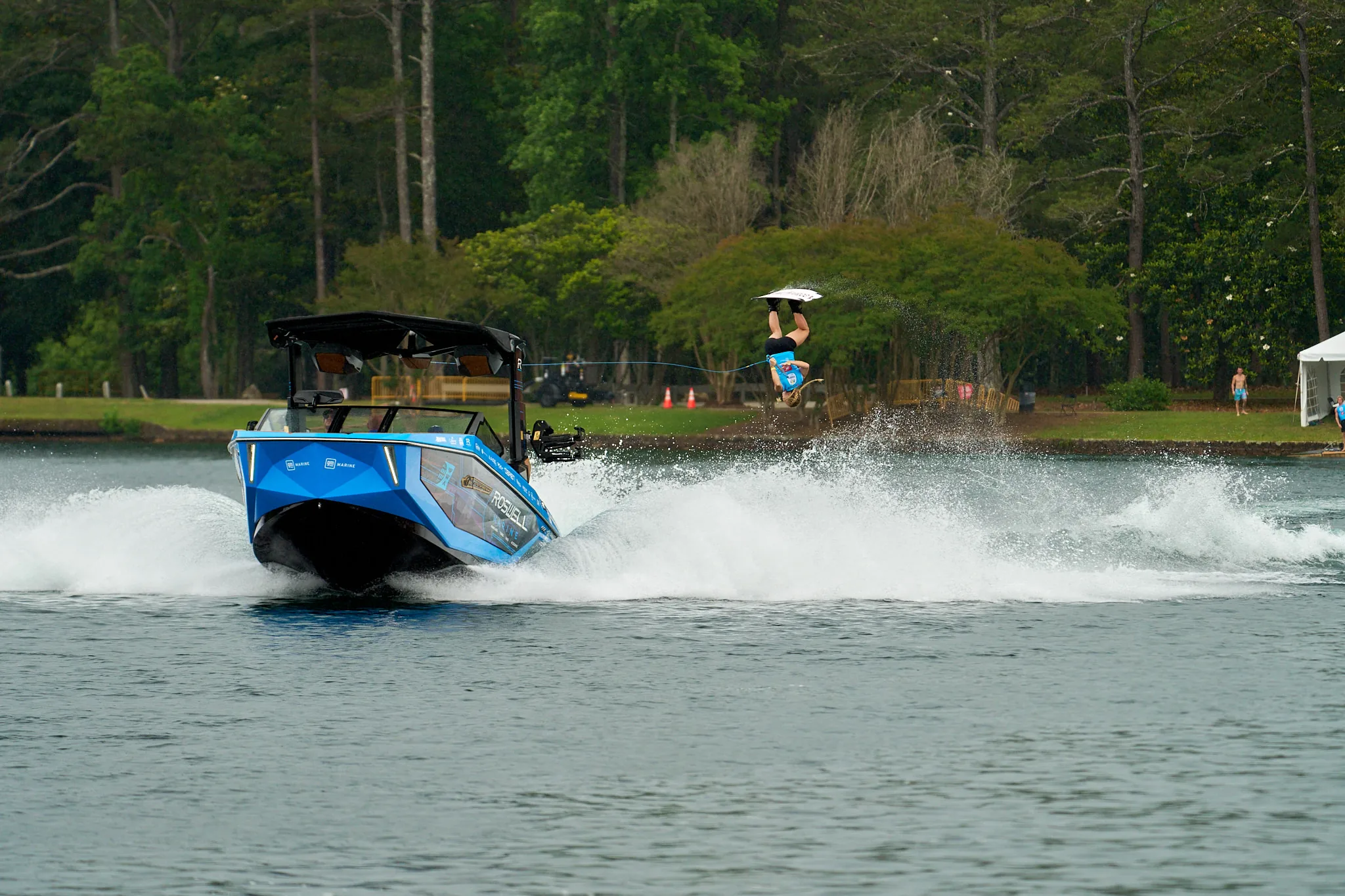 A Nautique surf wave forming behind the transom